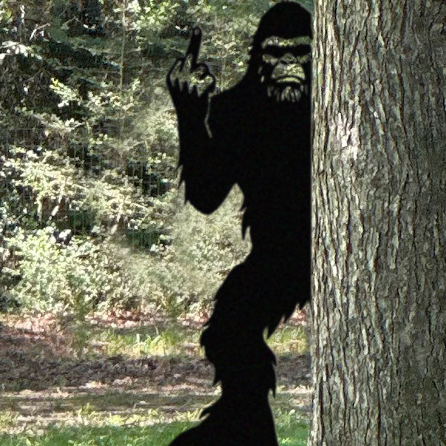 6.5ft Bigfoot metal art showing middle finger