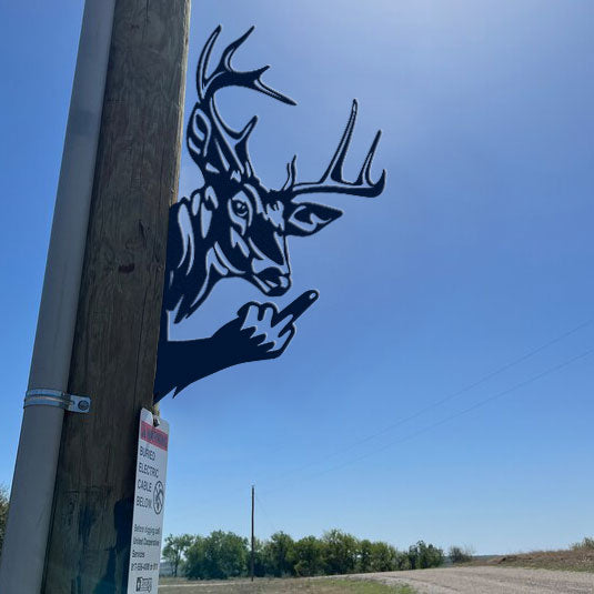 Peeping deer giving the middle finger metal art