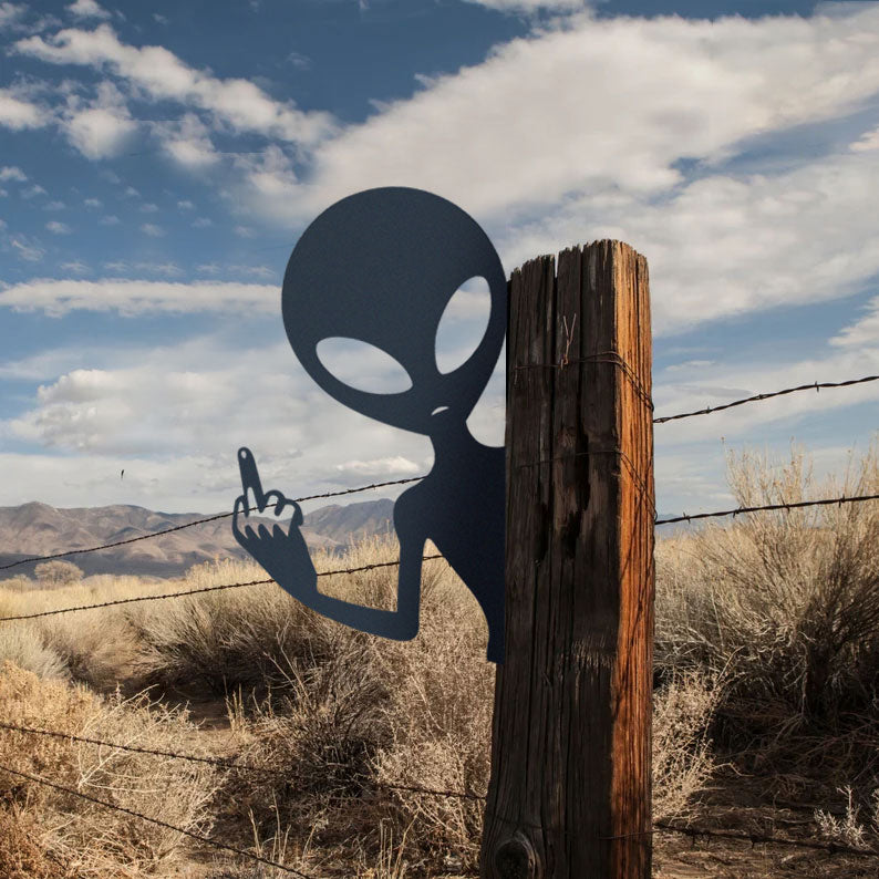 Bigfoot and Alien middle finger metal art
