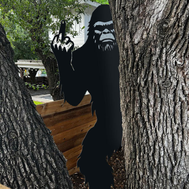 6.5ft Bigfoot metal art showing middle finger