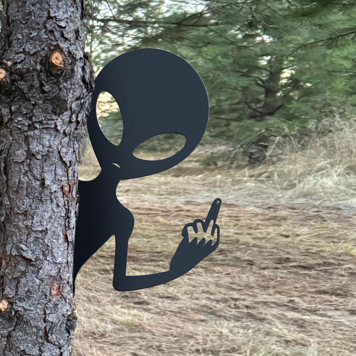 Bigfoot and Alien middle finger metal art