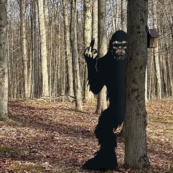 6.5ft Bigfoot metal art showing middle finger
