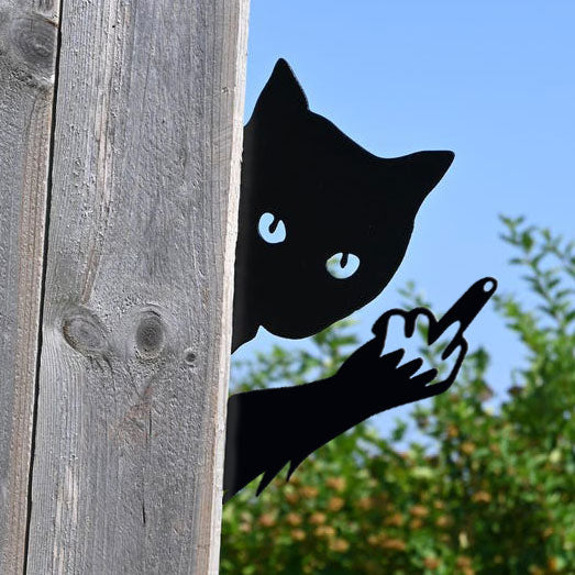 Peeping cat middle finger metal art