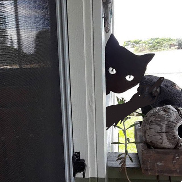 Peeping cat middle finger metal art