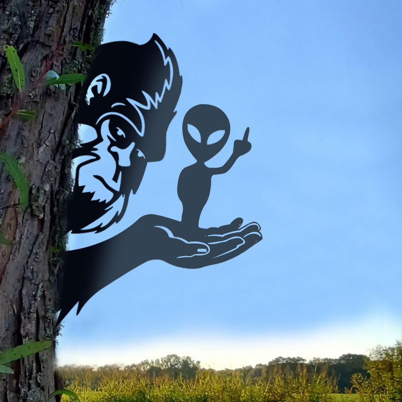 Peeping Bigfoot and Middle Finger Alien Metal Art