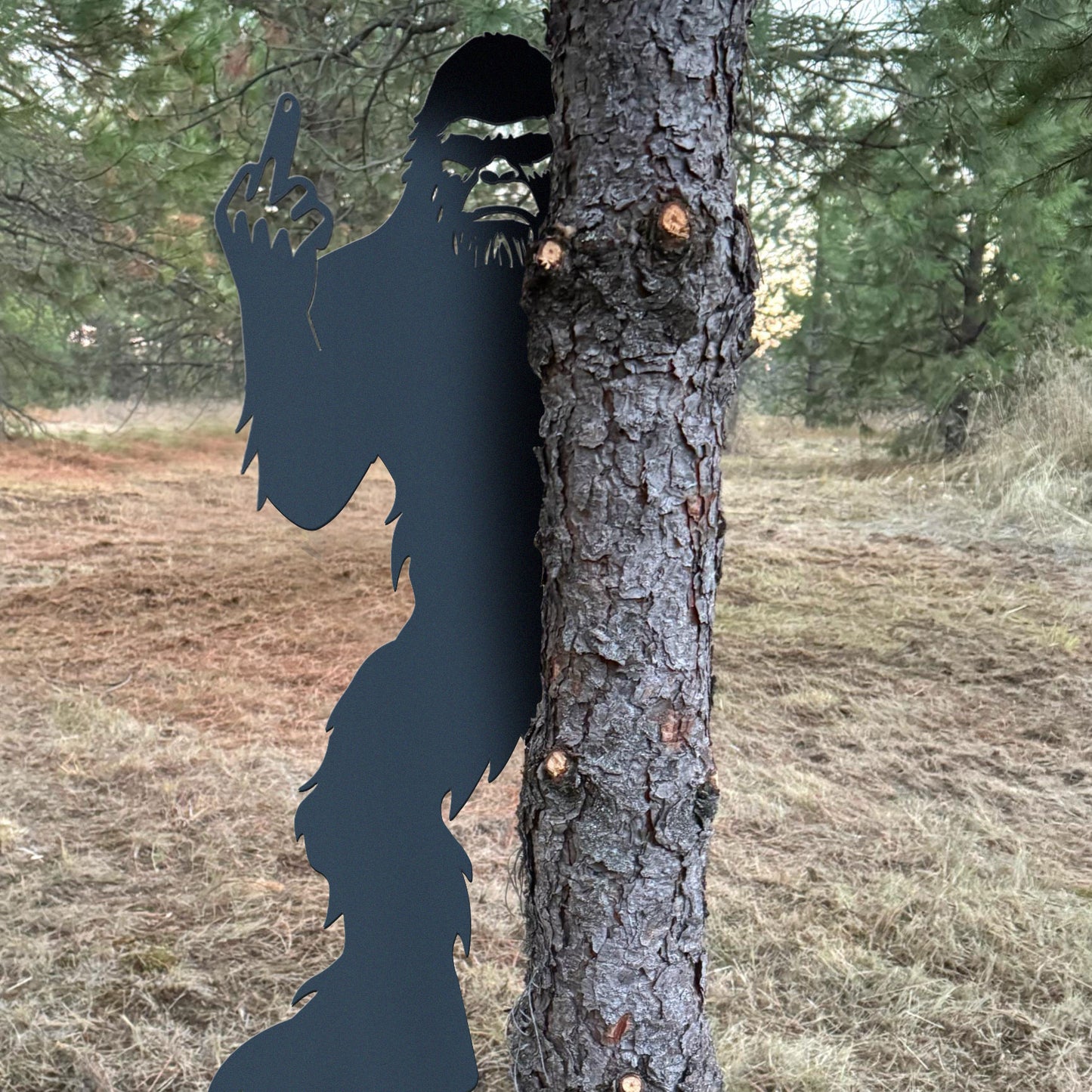 6.5ft Bigfoot metal art showing middle finger