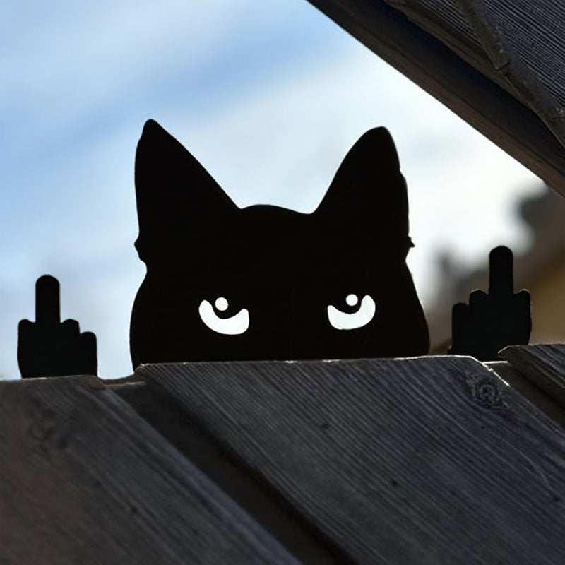 Peeping cat middle finger metal art