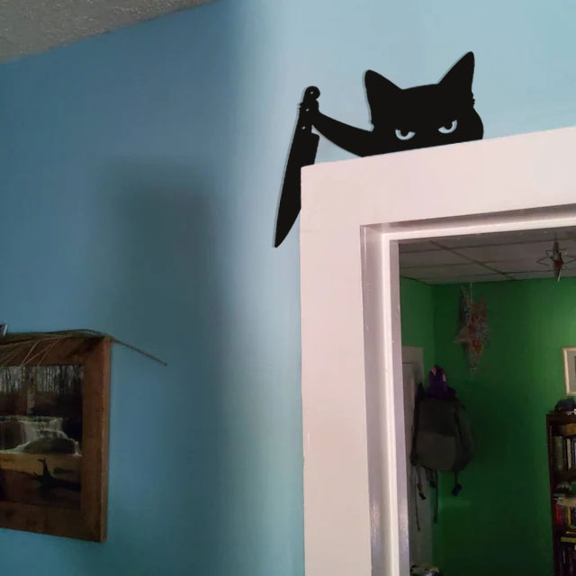 Halloween scary grumpy black cat decoration art