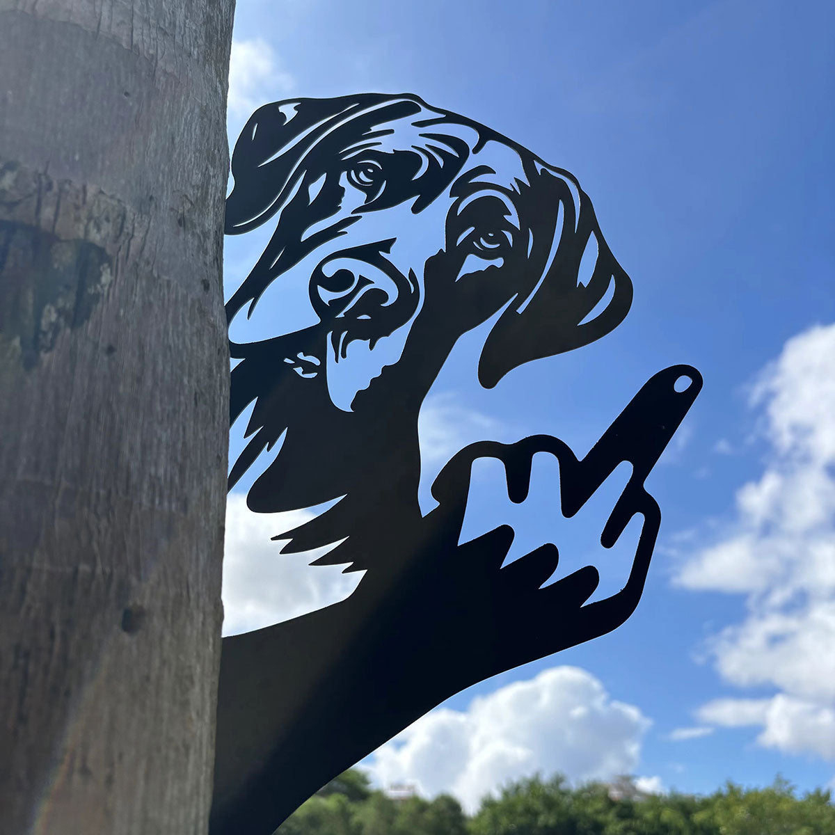 Animal metal art showing middle finger