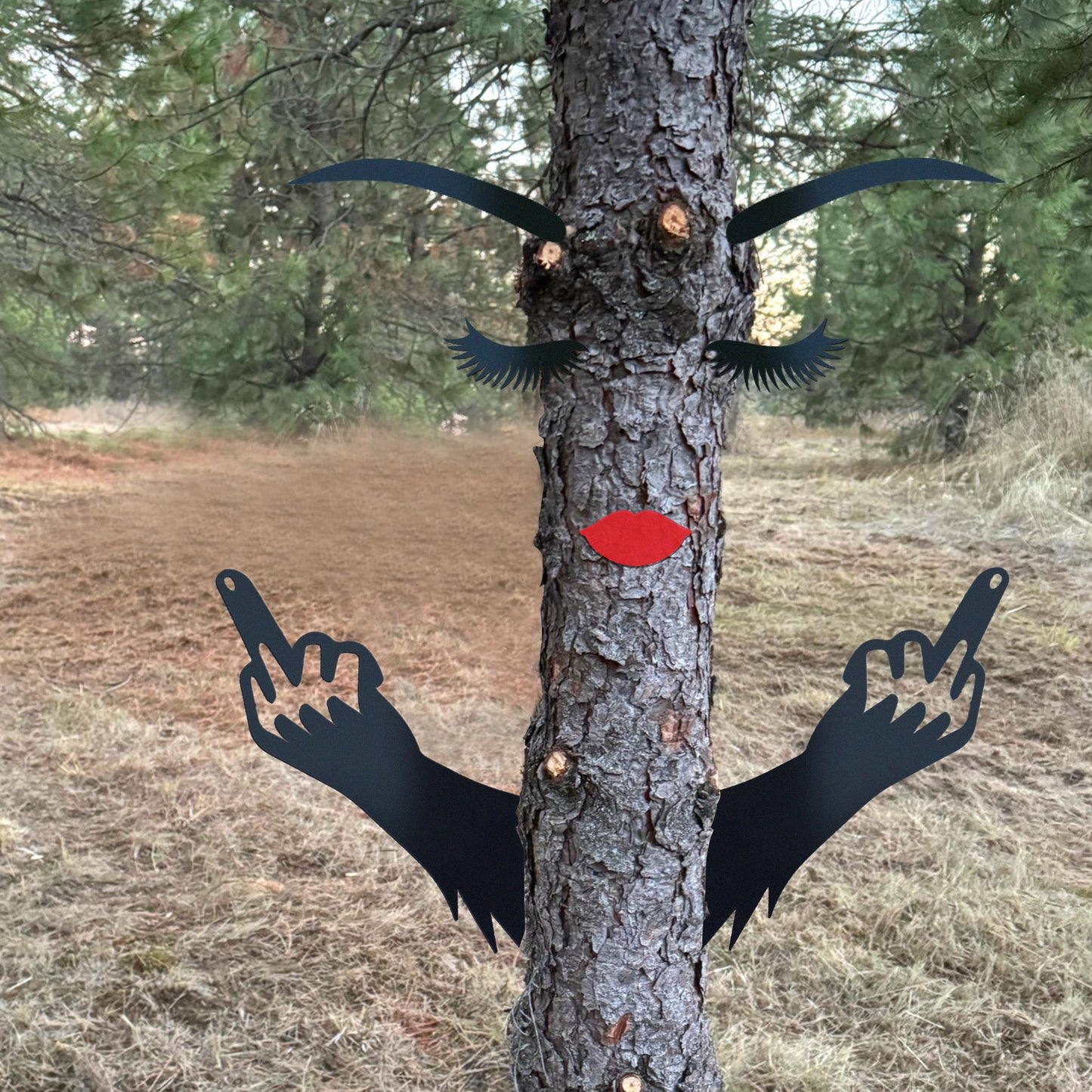 Grumpy tree lady gives the middle finger