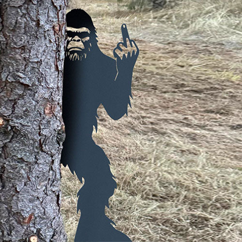 Bigfoot metal art showing middle finger