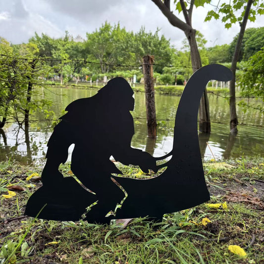 Bigfoot riding Loch Ness Monster metal art