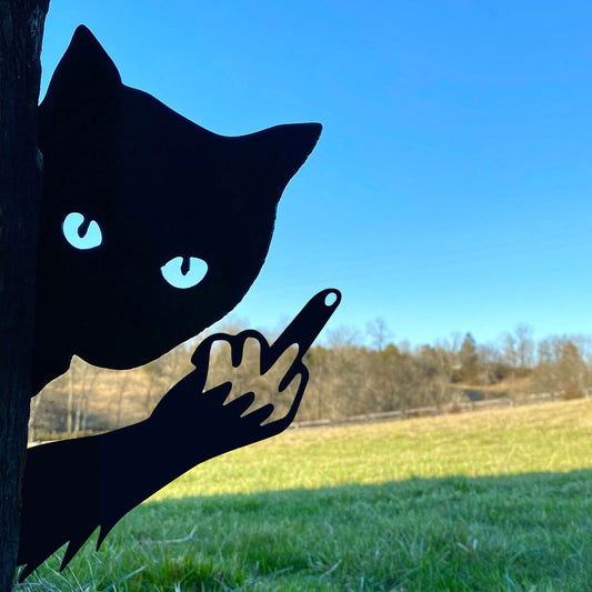 Peeping cat middle finger metal art