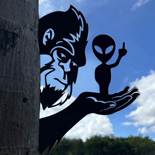 Peeping Bigfoot and Middle Finger Alien Metal Art
