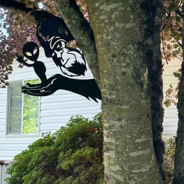 Peeping Bigfoot and Middle Finger Alien Metal Art