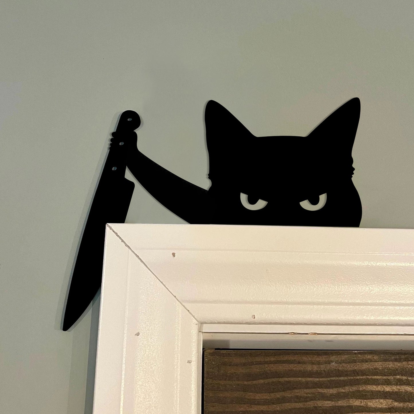 Halloween scary grumpy black cat decoration art
