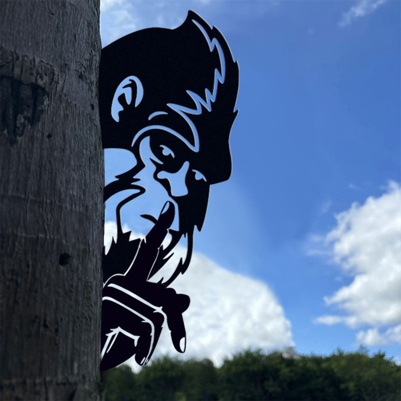 'Shh' Bigfoot Peeping Metal Art