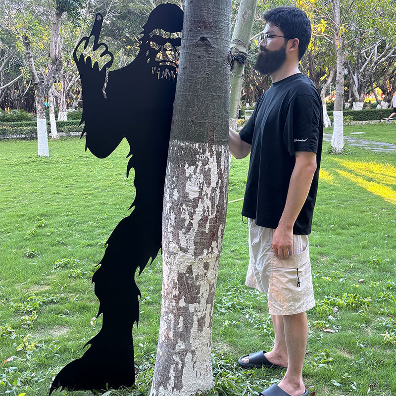 6 ft Bigfoot metal art showing middle finger