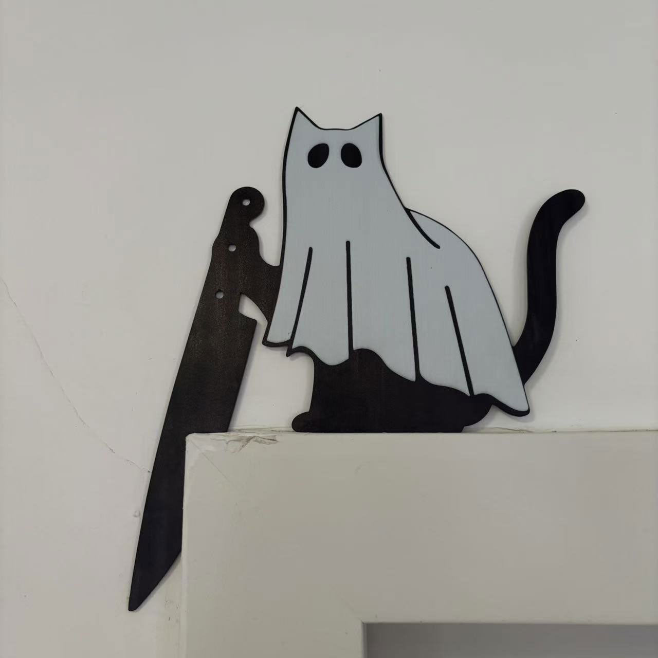 Halloween Ghost Cat Metal Art