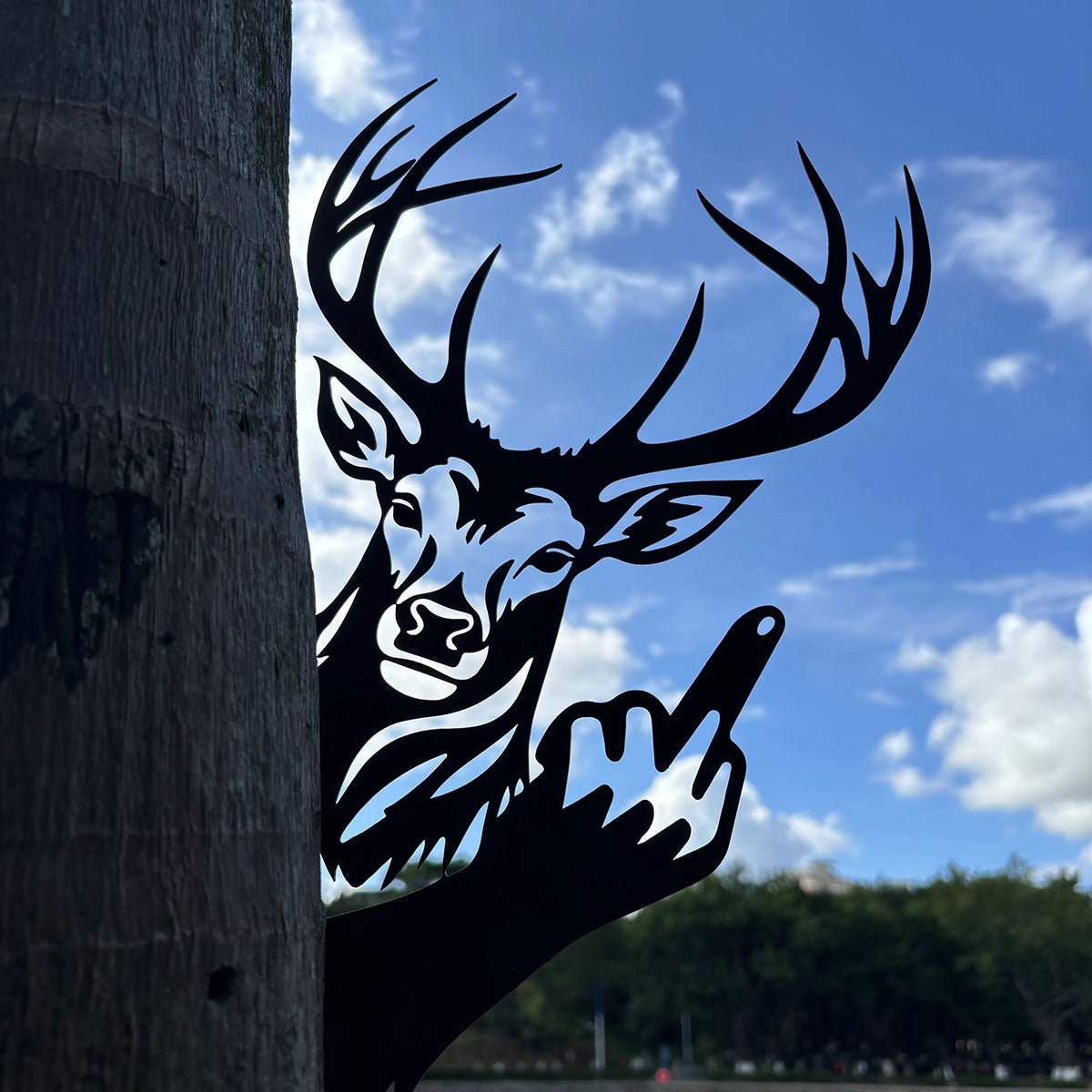 Animal metal art showing middle finger