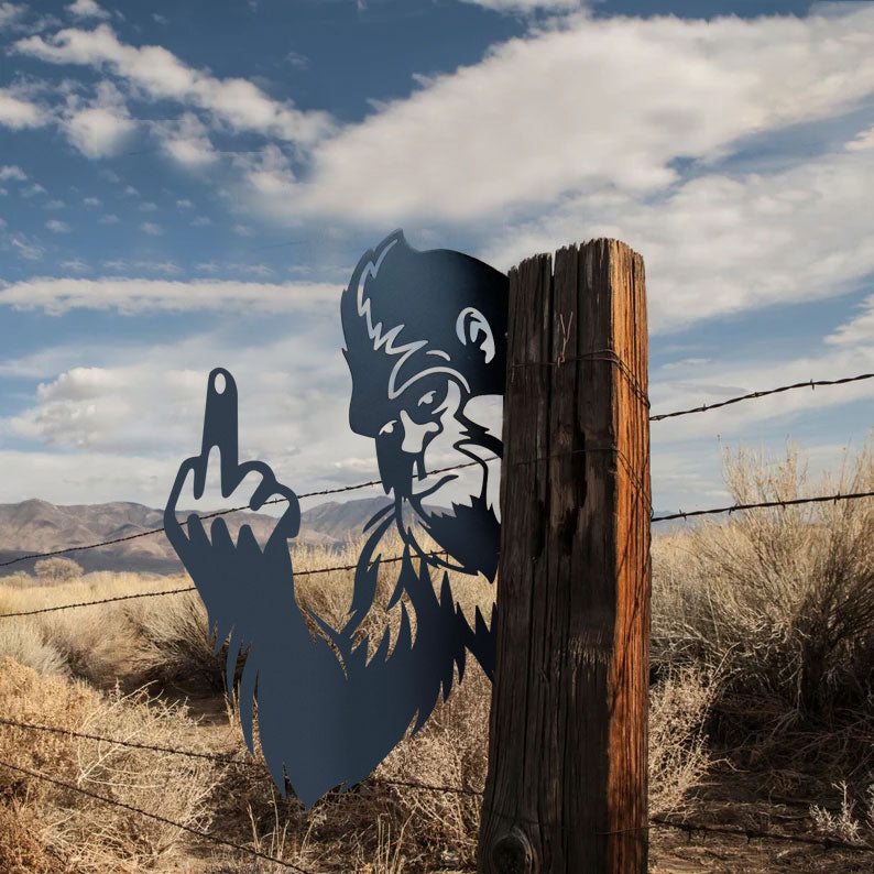 Bigfoot metal art showing middle finger
