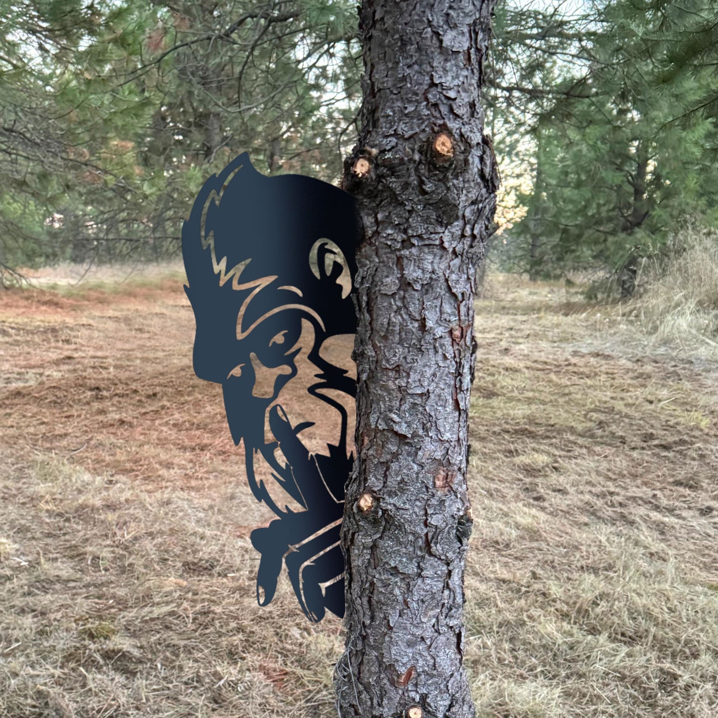 'Shh' Bigfoot Peeping Metal Art