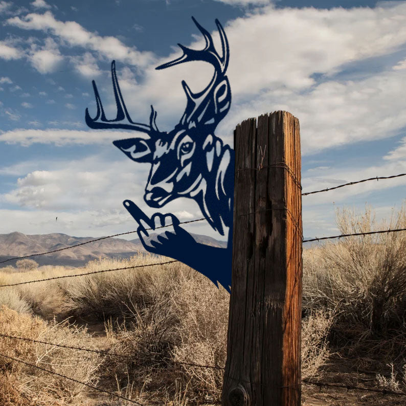 Peeping deer giving the middle finger metal art