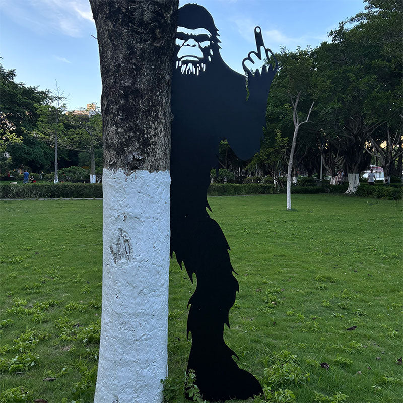 6 ft Bigfoot metal art showing middle finger