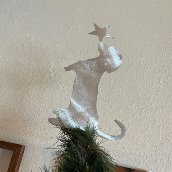 Dog with a star Christmas tree metal topper