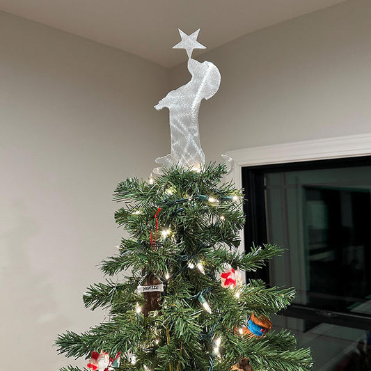 Dog with a star Christmas tree metal topper