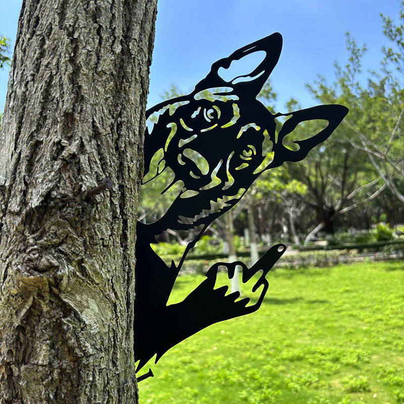 Animal metal art showing middle finger