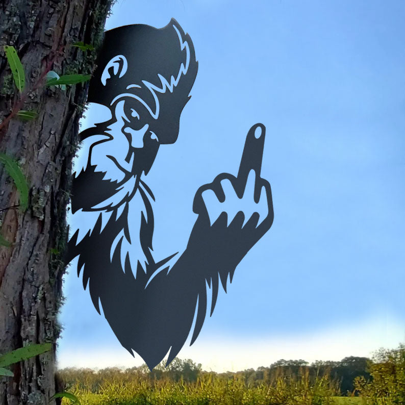 Bigfoot metal art showing middle finger