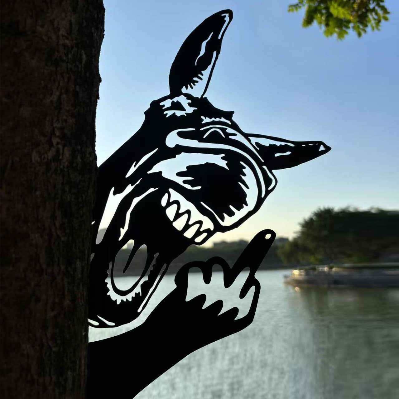 Animal metal art showing middle finger