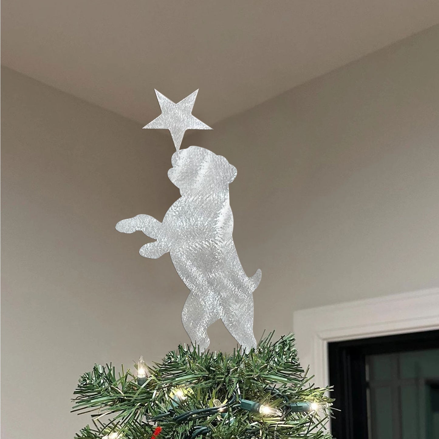 Dog with a star Christmas tree metal topper