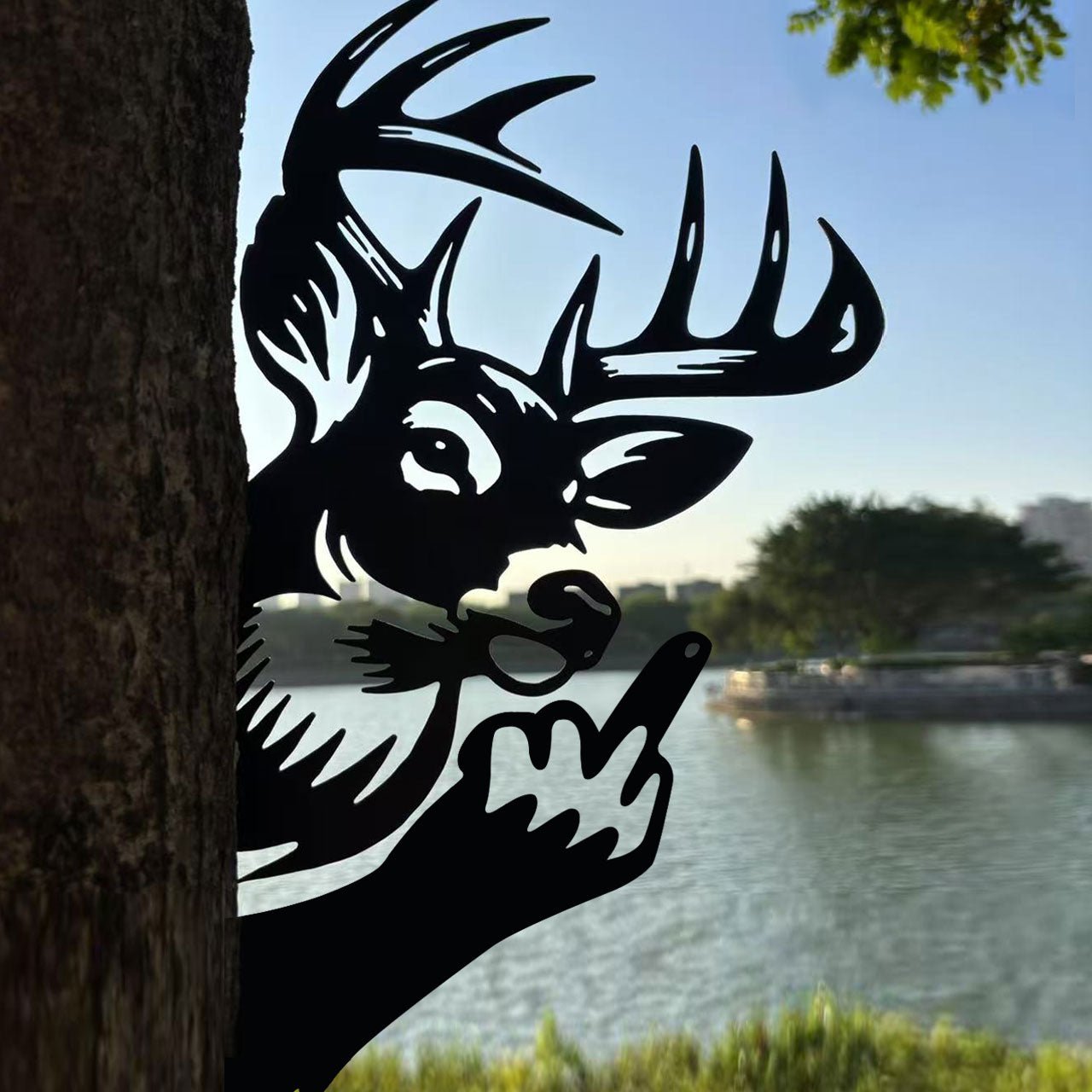 Animal metal art showing middle finger