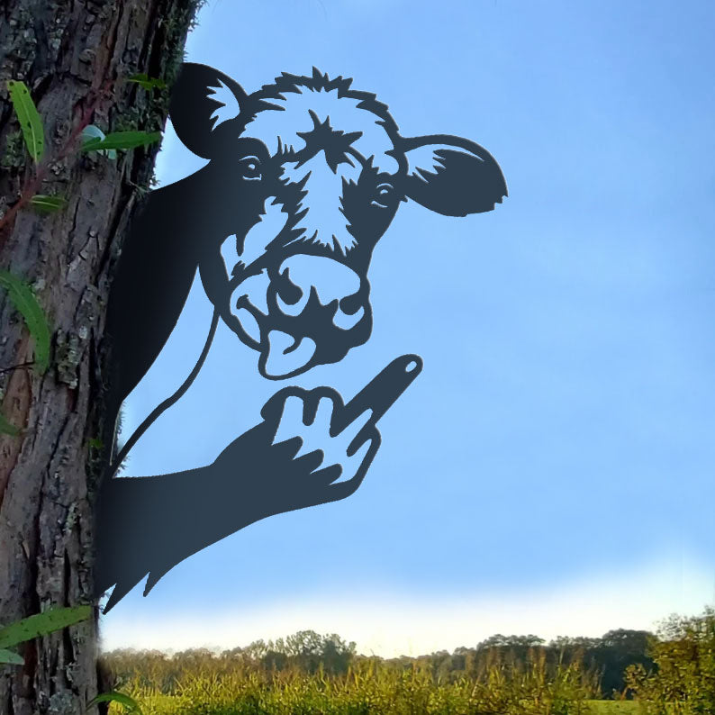 Animal metal art showing middle finger
