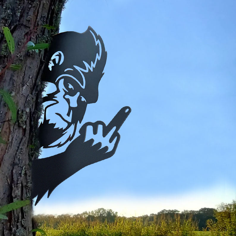 Bigfoot metal art showing middle finger