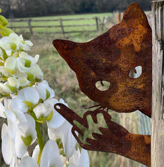 Peeping cat middle finger metal art