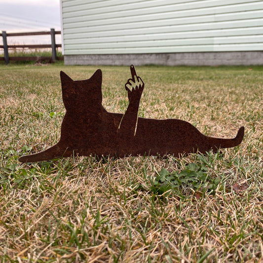 Cat giving the middle finger metal art