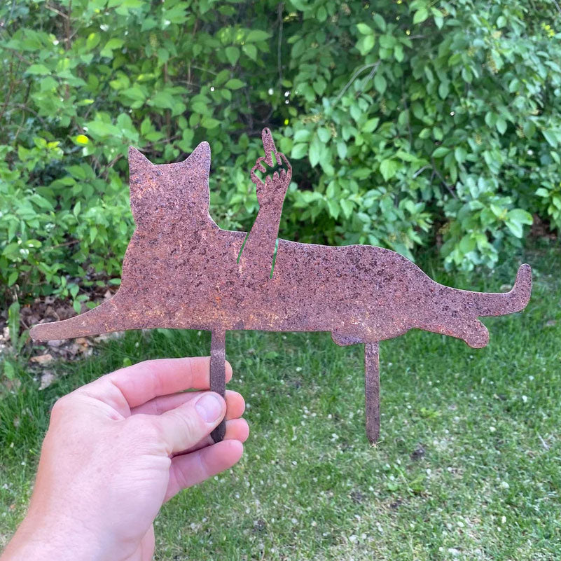 Cat giving the middle finger metal art