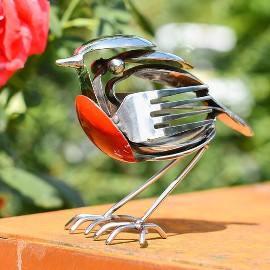 Recycled Cutlery Handcrafted Robin Ornament