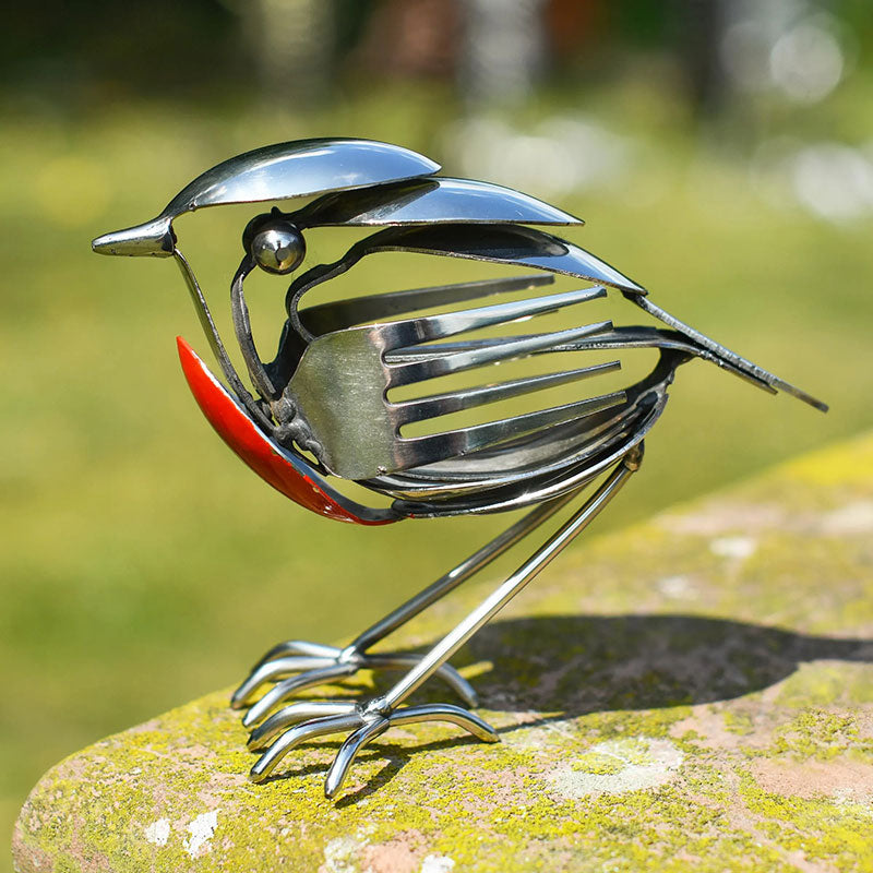 Recycled Cutlery Handcrafted Robin Ornament