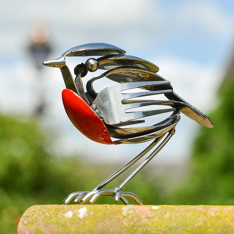 Recycled Cutlery Handcrafted Robin Ornament