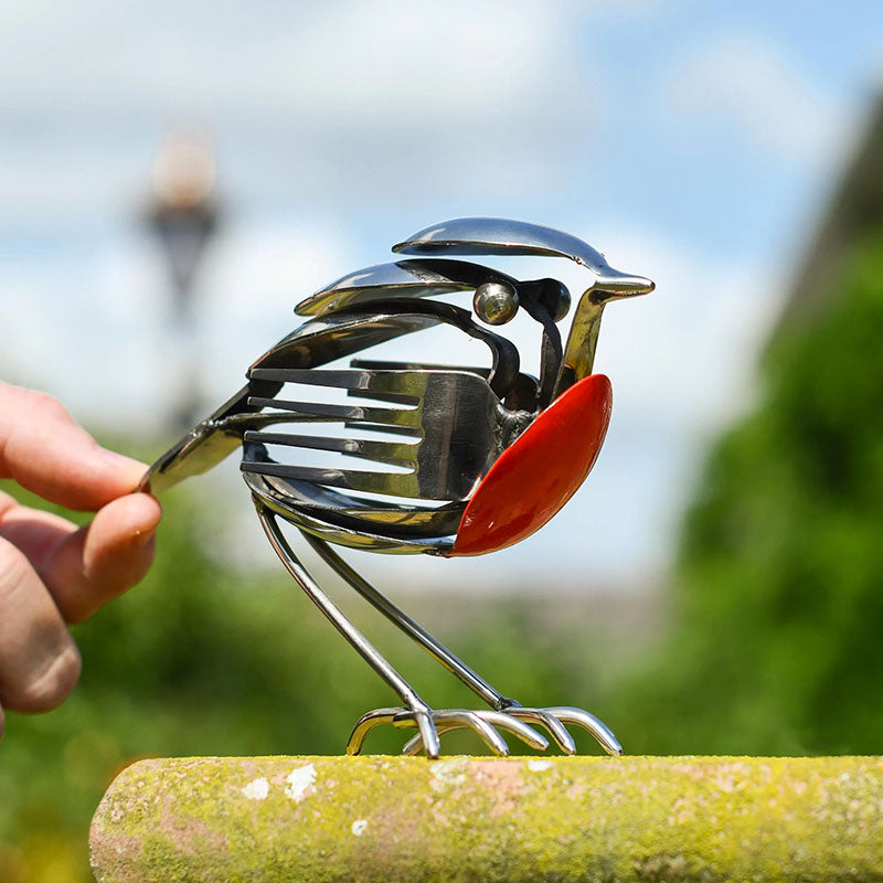 Recycled Cutlery Handcrafted Robin Ornament