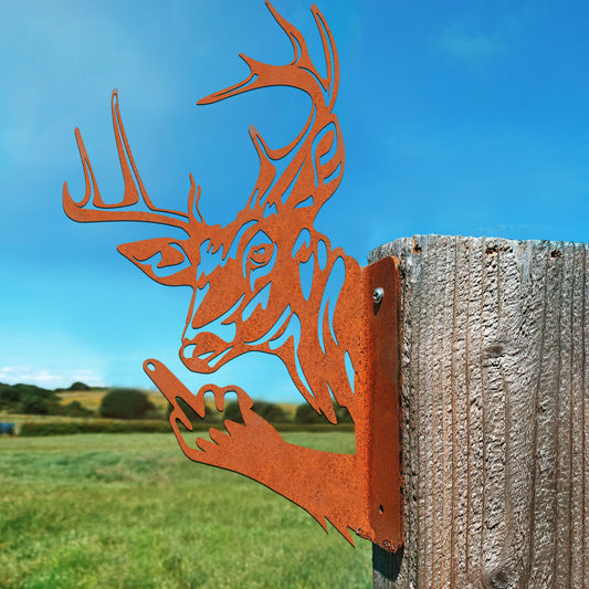 Peeping deer giving the middle finger metal art