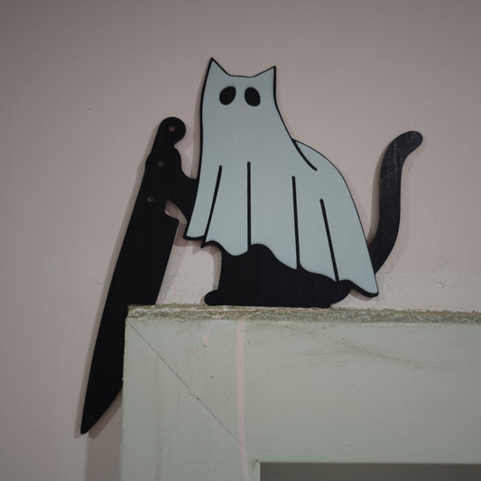 Halloween Ghost Cat Metal Art
